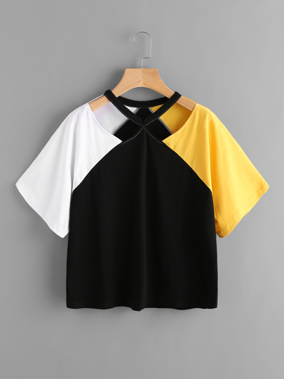 Tee-shirt color-block découpé