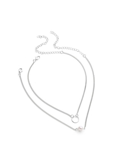 Collier de chaîne avec anneau et perles fausses 2 pièces