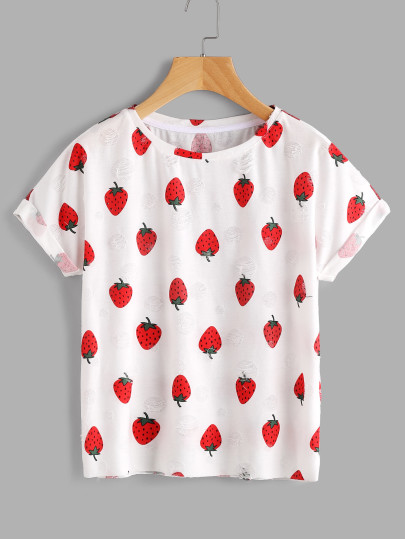 Camiseta con estampado de fresa casual