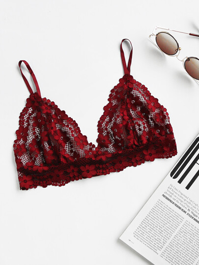 Hollow Out Triangle Floral Lace Bralette