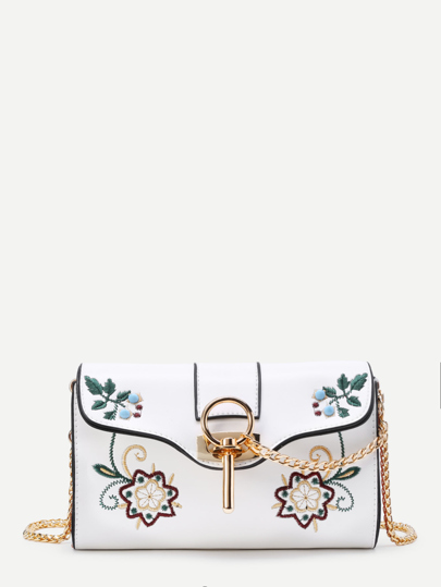 Calico Embroidery PU Crossbody Bag