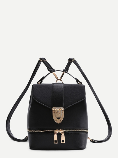Double Zipper Front Flap Backpack With Adjustable Strap