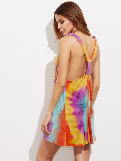 Knot Racerback Raw Edge Tie Dye Dress