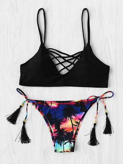 Set di bikini con stampa di palma