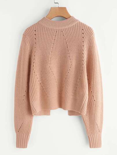 Geo Pattern Overlap Back Eyelet Jumper