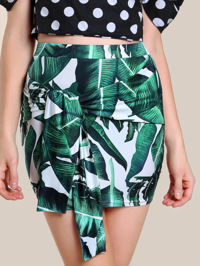 Tropical Print Sash Tie Skirt