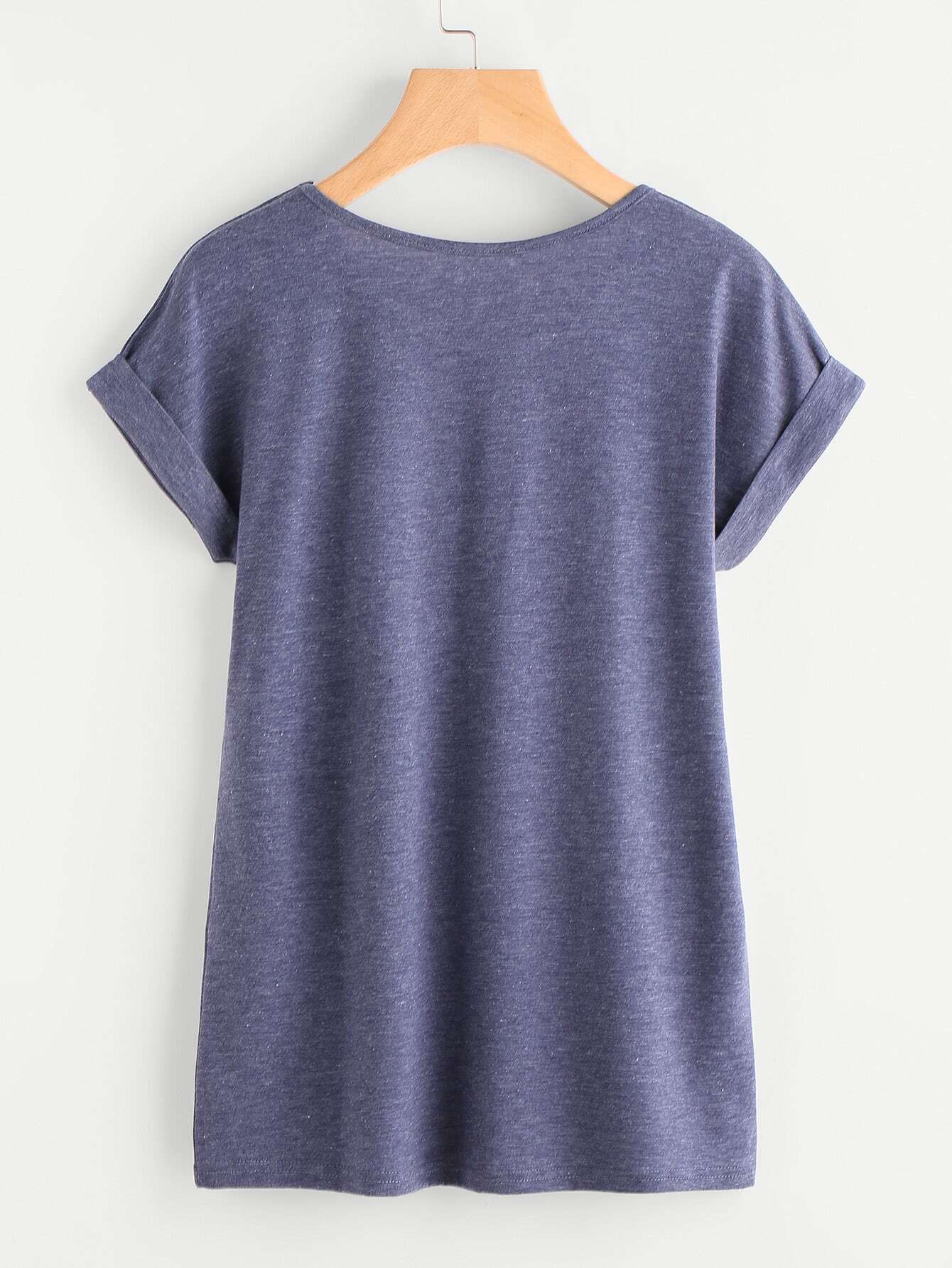 Contrast Watermelon Print Pocket Cuffed Tee