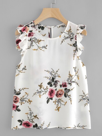 Frilled Armhole Button Closure Back Shell Top