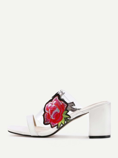 Flower Applique High Heeled Mules