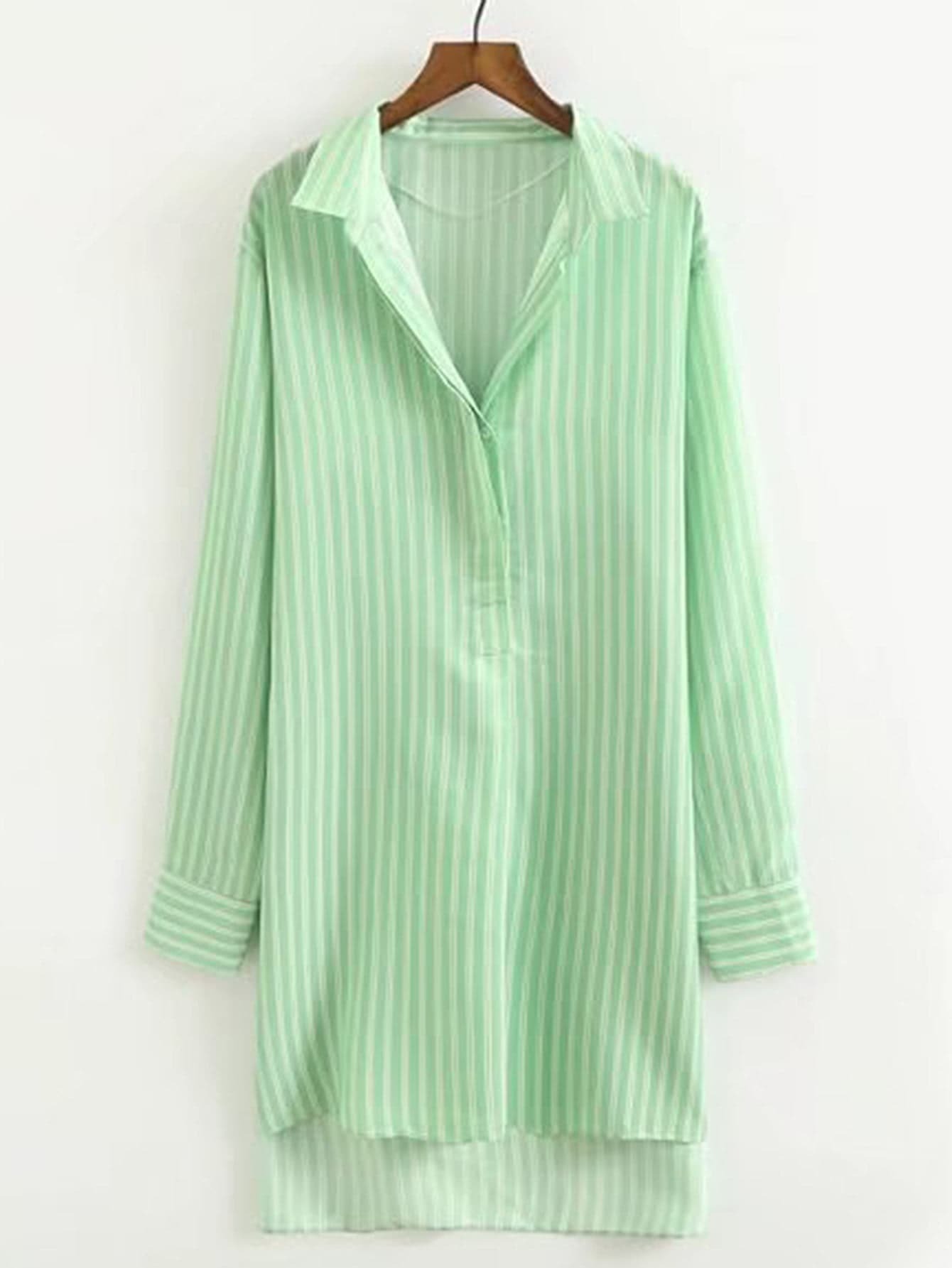 Vertical Striped High Low Shirt Dress
