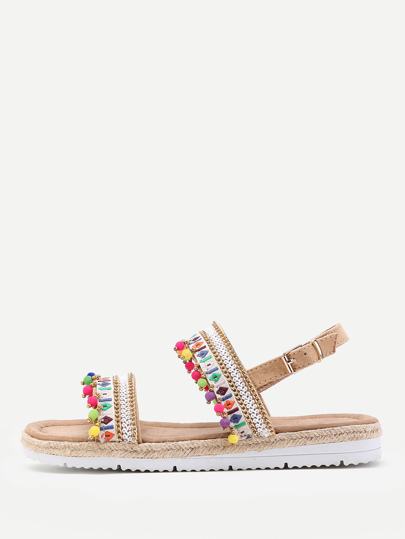 Pom Pom Decorated Strappy Sandals