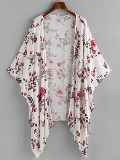 Kimono avec pan asymétrique imprimé fleur random