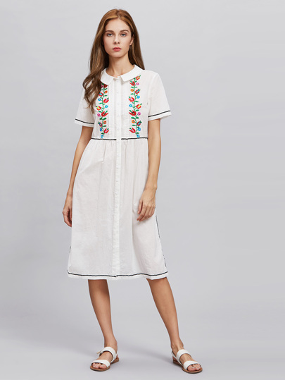 Symmetrical Embroidery Wave Lace Detail Fit & Flare Dress