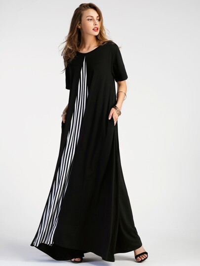 Vestito lungo con pannnello a strisce a contrasto