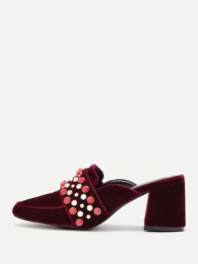 Faux Pearl Embellished Heeled Mules