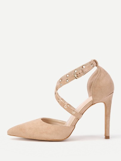 Pointed Toe Grommet Strap Stiletto Heels
