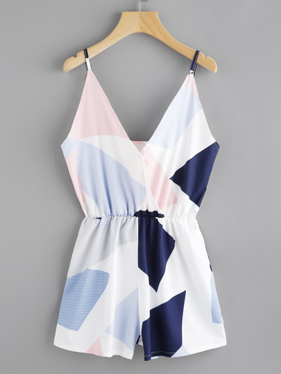 Random Geo Print Surplice Neckline Cami Playsuit