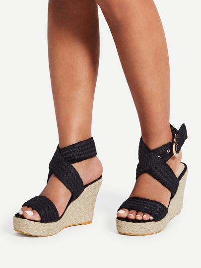 Braided Design Criss Cross Wedge Sandals