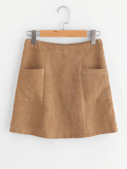 Patch Pocket Front Cord Skirt