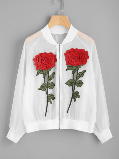 Gerippte Jacke mit Stickereien und Applikationen