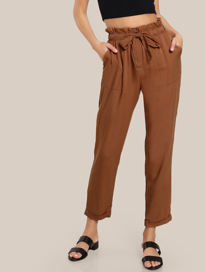 Ruffle Waist Belted Peg Pants