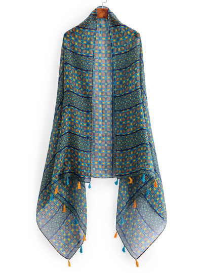 Graphic Print Tassel Trim Scarf
