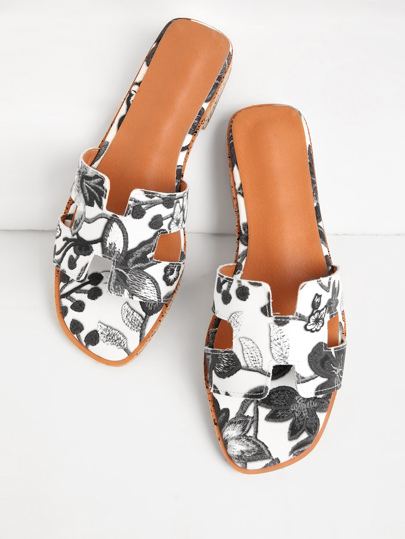 PU Slippers mit Blumen Stickekreien