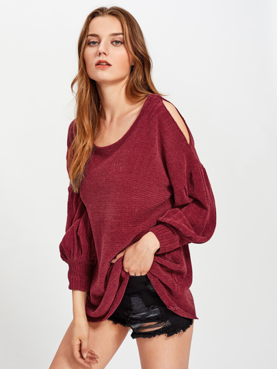 Pull-over manche d'évêque épaules dénudées
