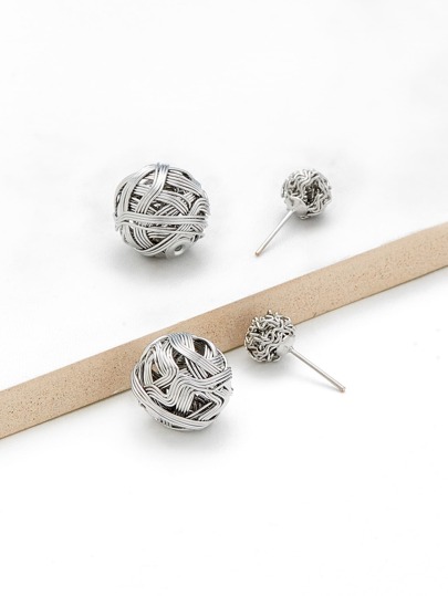 Hollow Pom Pom Design Double Stud Earrings