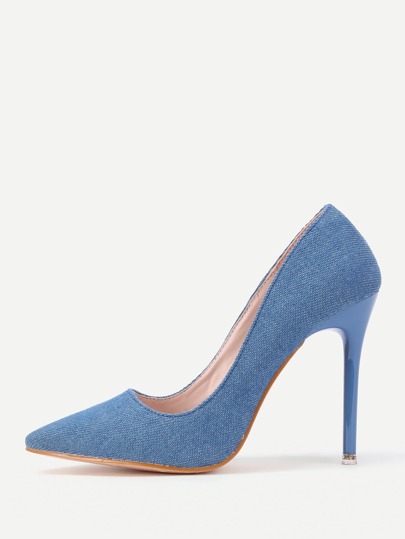 Pointed Toe Denim Stiletto Heels