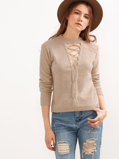 Maglione Tagliato Con Lacci - Caffè