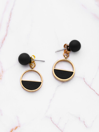 PU Detail Geometric Earrings With Ball