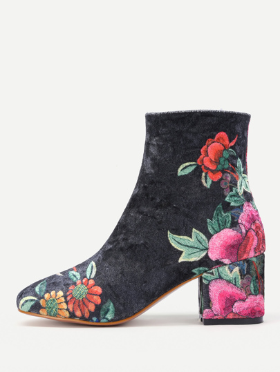 Bottes de cheville imprimées fleuri avec le zip