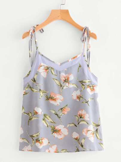Camisola con panel en contraste con estampado botánico con correas