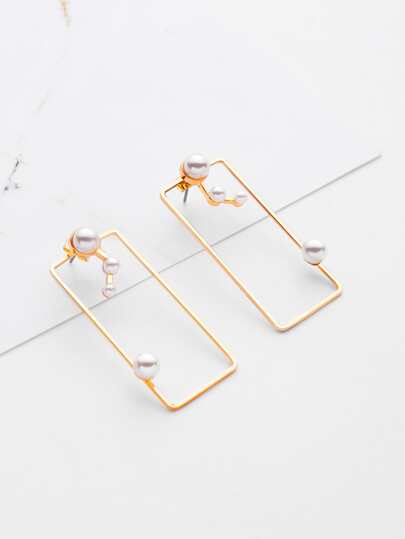 Boucles d\'oreilles rectangulaire avec perles fausses