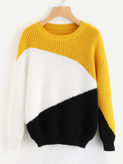 Pull-over color-block avec la chute de l\'épaule