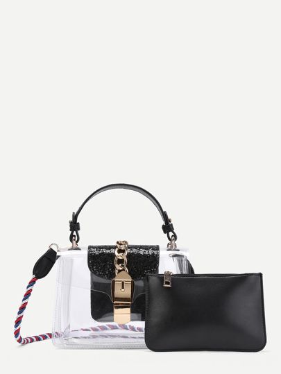 Sparkling Detail Clear Grap Bag With Clutch