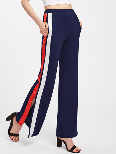 Pantalones de rayas laterales con abertura