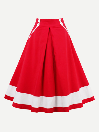 Contrast Panel Zipper Back Circle Skirt