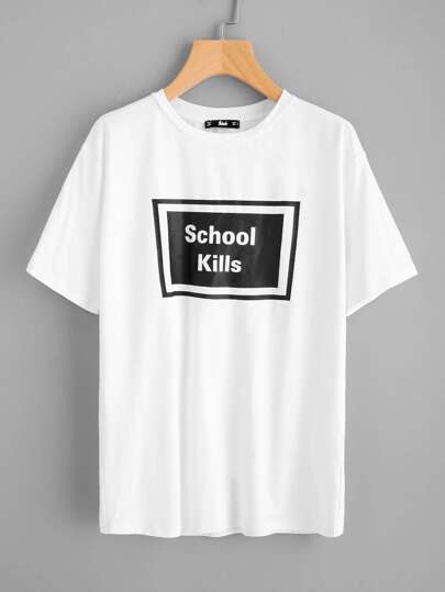 T-shirt con stampa \"school kills\"
