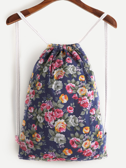 Calico Print Drawstring Backpack