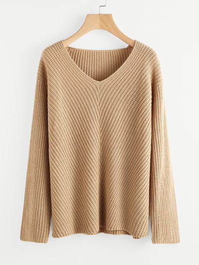 Maglione con scollo a v e spalle scivolate