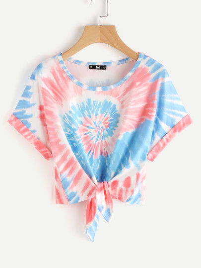 Camiseta de dolmán espiral con efecto teñido anudado con nudo