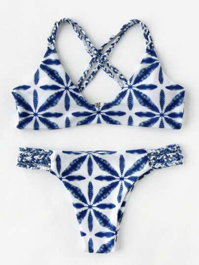 Bikini Set mit Grafik Muster und Träger