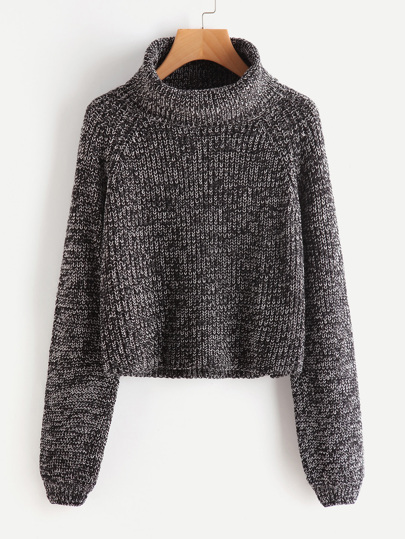 Roll Neck Raglan Sleeve Marled Knit Jumper