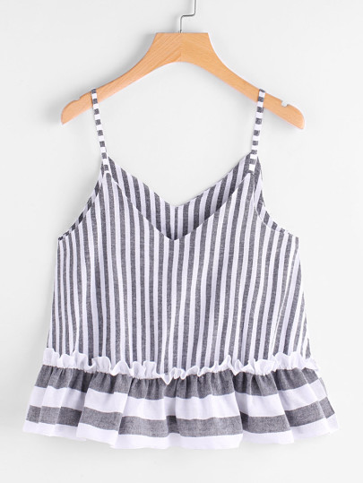 Camisole contrastée à rayures avec des plis