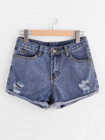 Ripped Cuffed Denim Shorts