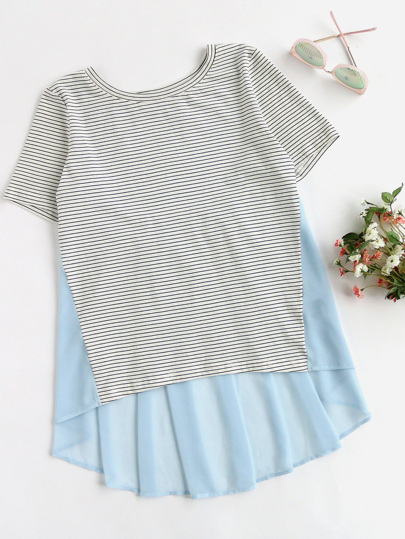 Sheer Gathered Back Mixed Media Tee