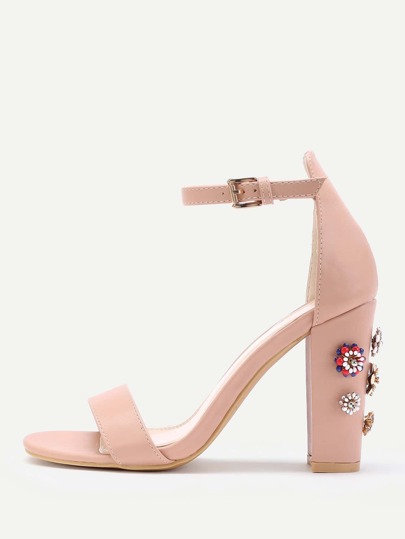 Sandales à talons hauts détail de fleur et strass