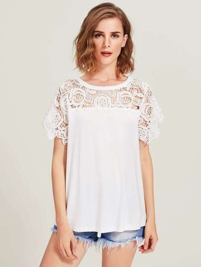 Guipure Lace Yoke Tee